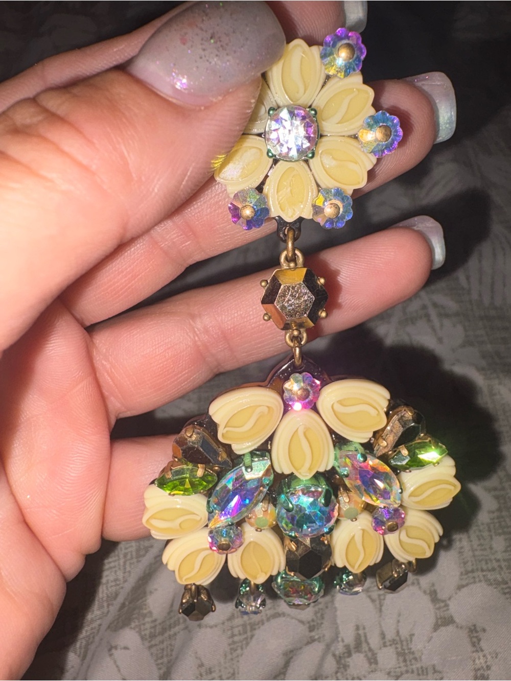 J. Crew Yellow Floral Drop Earrings with Aurora Crystal Accents
